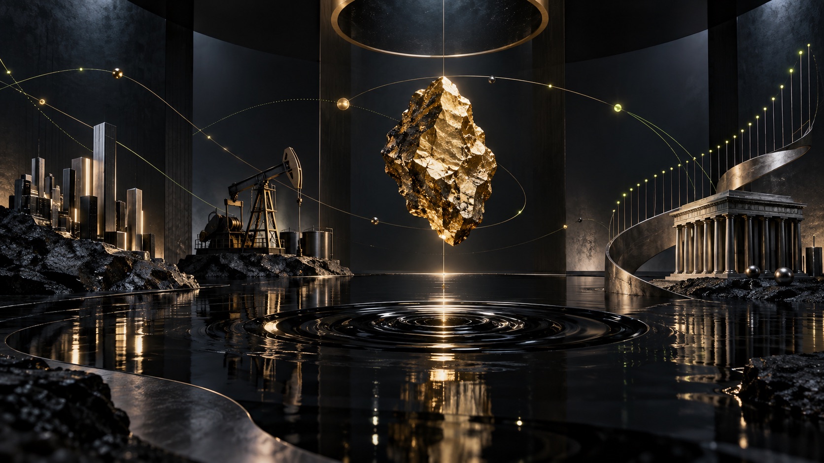 Conceptual installation representing energy, metals and rates